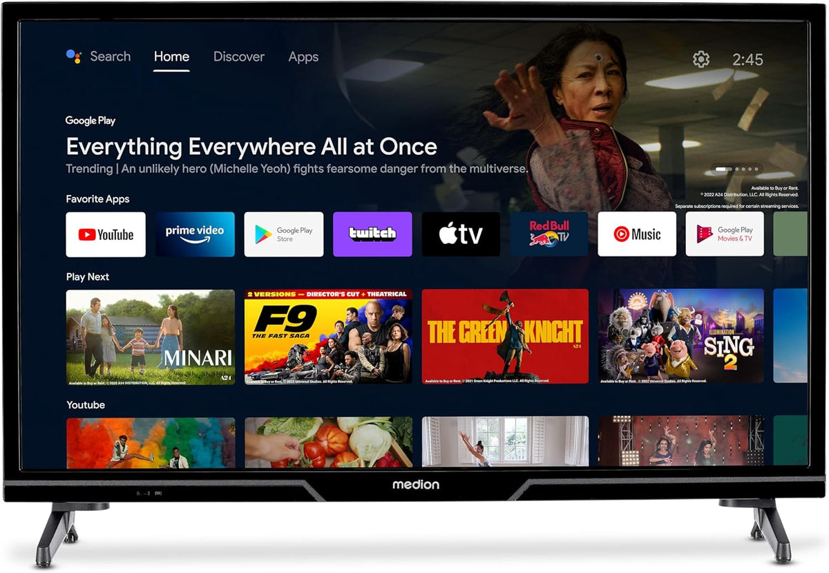Téléviseur MD 29240, 59,8 cm, 24 pouces, commande intelligente, Android TV, Bluetooth, MEDION
