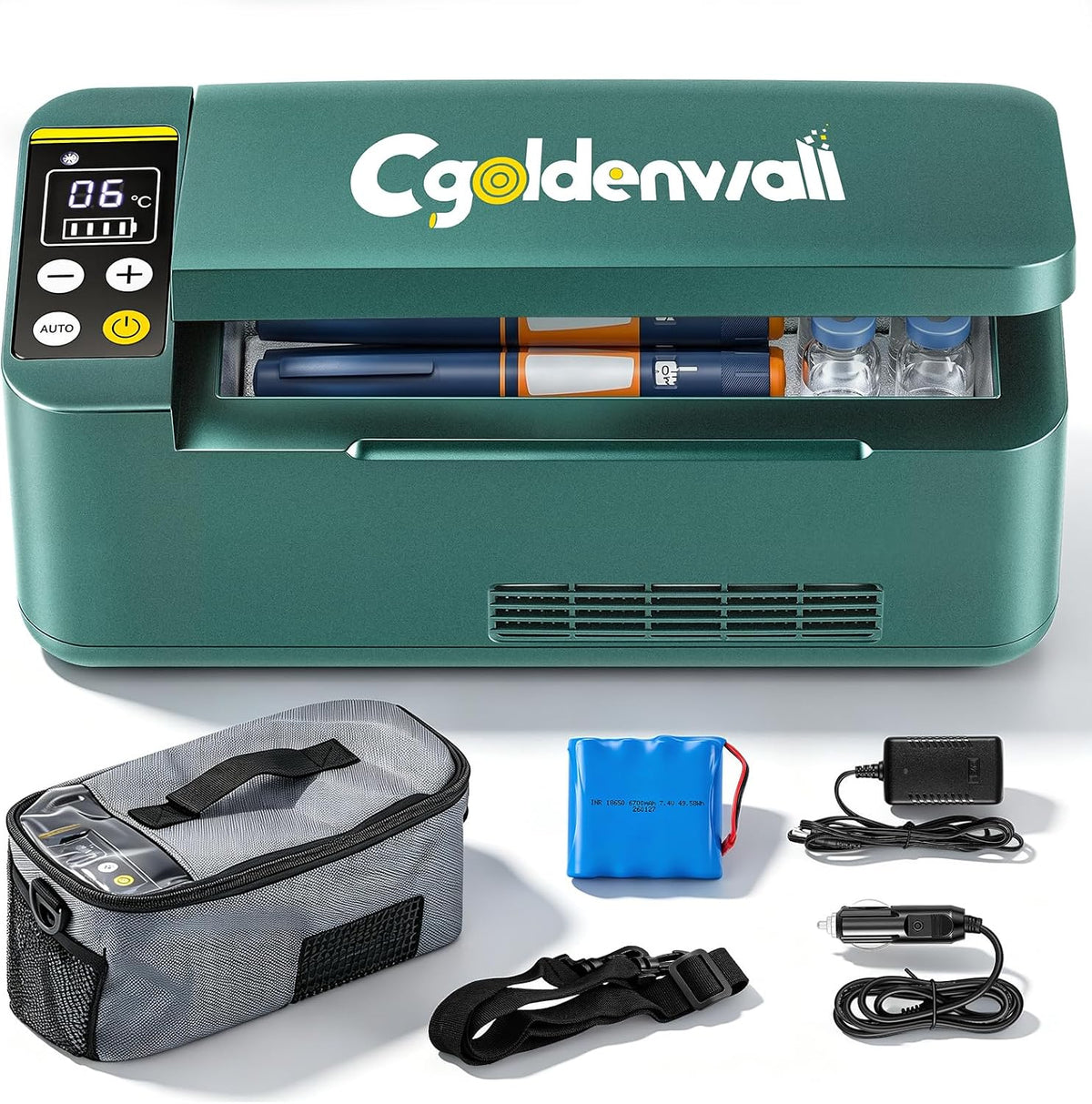 Réfrigérateur, 18 × 7,3 × 3,1 cm, 8 °C, réglable, vert, portable, CGOLDENWALL
