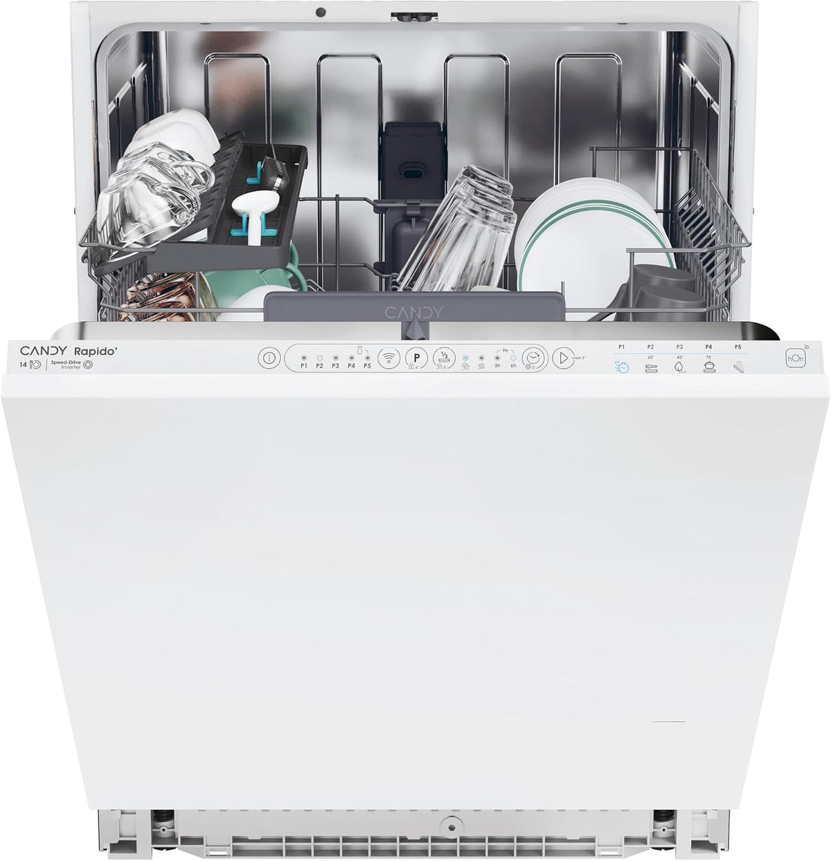 CANDY CI 4B7L0W lave-vaisselle, 89,8 × 59,8 × 55 cm, blanc, encastrable, 14 couverts, cycle rapide 49 min