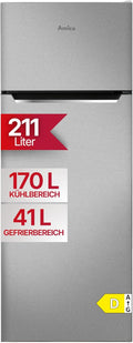 Amica réfrigérateur-congélateur, 142,8 × 54 × 55,1 cm, 211 L, avec éclairage LED, argent