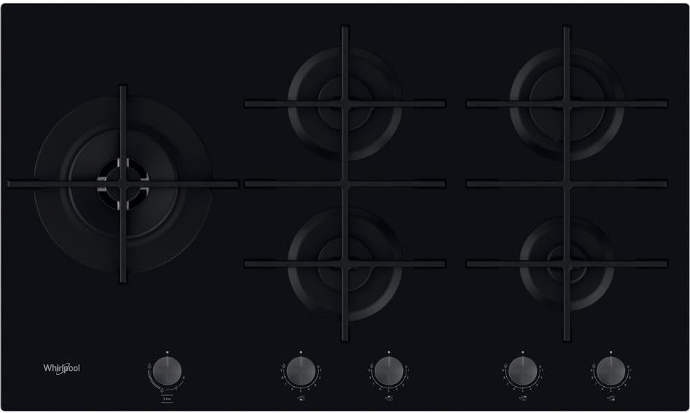WHIRLPOOL GOWL 958/NB table de cuisson, 86 × 51 × 49 cm, verre, noir, à gaz, 5 feux