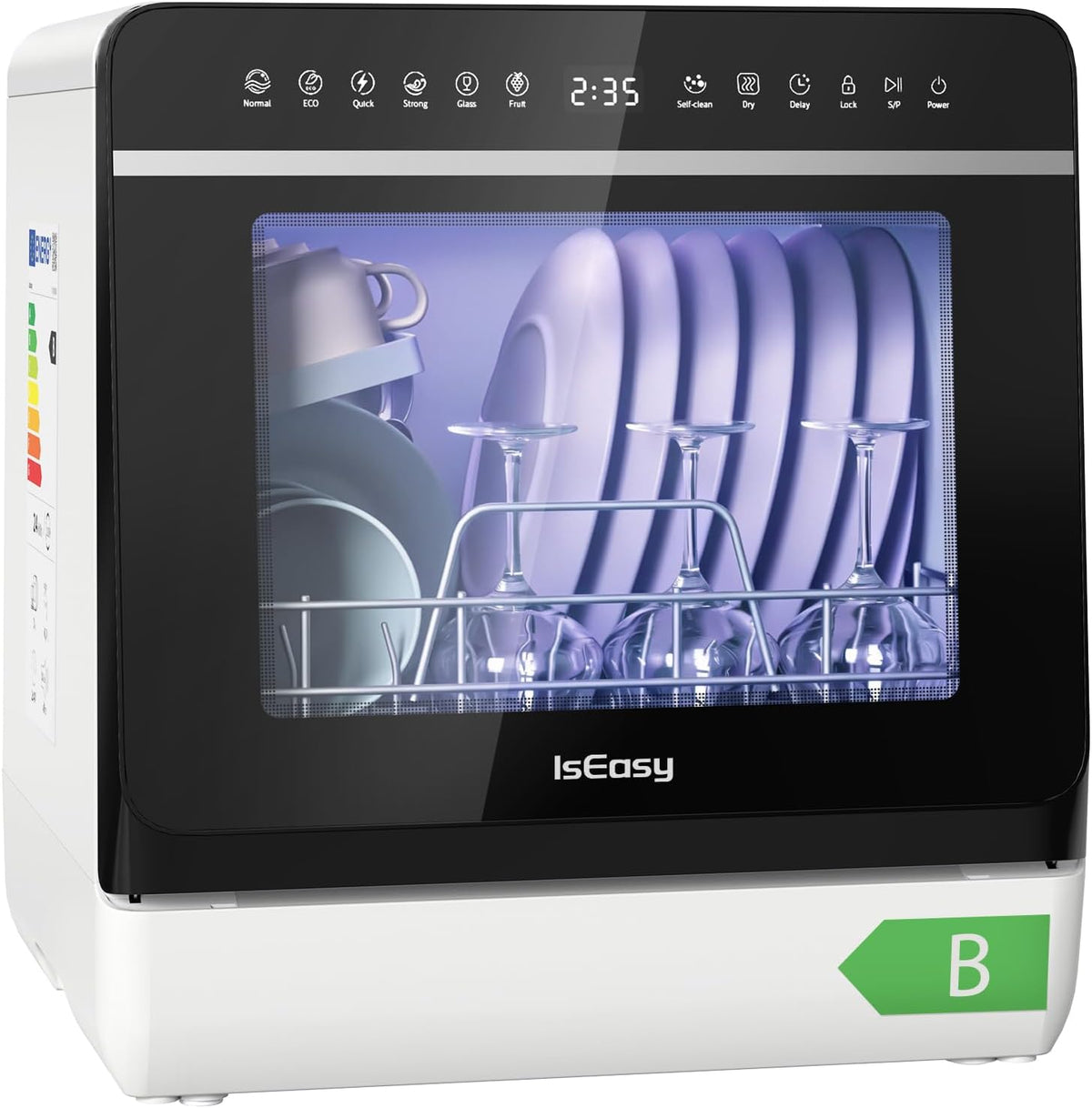 Lave-vaisselle, 43 cm, 950 W, 5 L, 72 °C, avec éclairage LED, 3 couverts, 7 programmes, IsEasy
